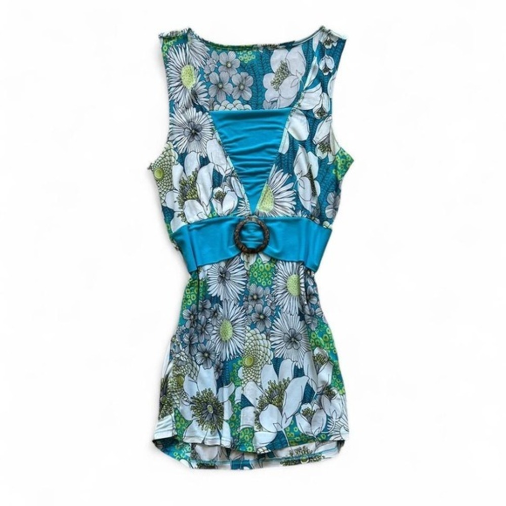Vtg y2k floral buckle waist tank dress fairy resort vacation‎
